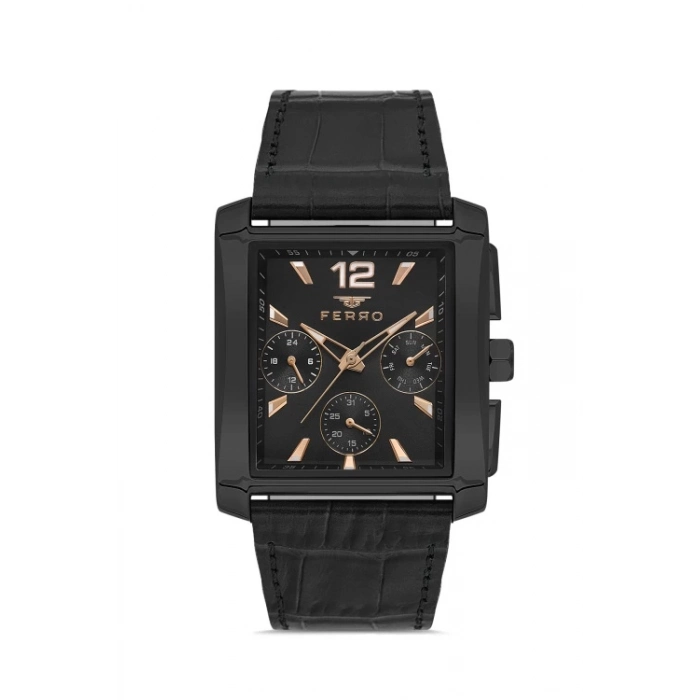 Ferro Siyah Deri Kordon Erkek Kol Saati FM11465BWT-G Fonksiyonları Aktif 3ATM Su Geçirmez