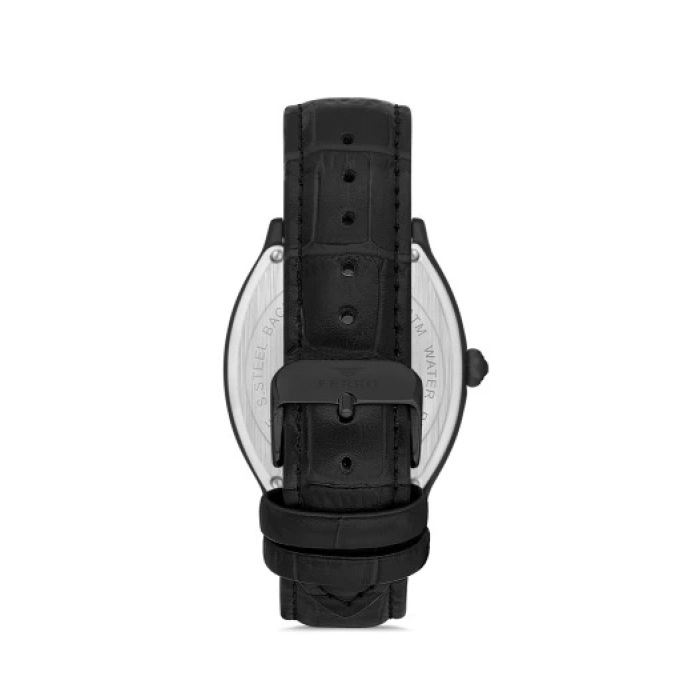 Ferro Siyah Deri Kordon Erkek Kol Saati FM40124B-G Tüm Fonksiyonlar Aktif 3 ATM Su Geçirmez