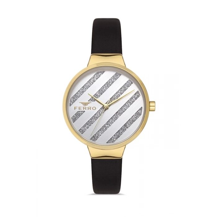 Ferro Black Leather Band Womens Wristwatch F21153B-N