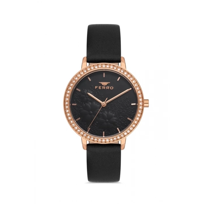 Ferro Black Leather Band Womens Wristwatch FL21242B-R
