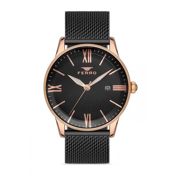 Ferro Siyah Hasır Kordon Erkek Kol Saati F11182C-R 3 ATM Su Geçirmez 2 Yıl Garantili HediyePaketli