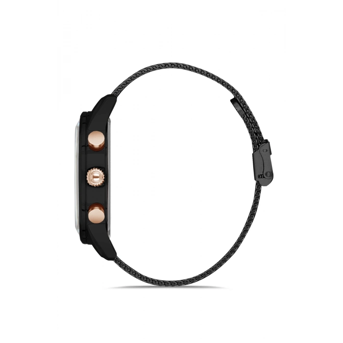 Ferro Siyah Hasır Kordon Erkek Kol Saati FM1536C-G Tüm Fonksiyonları Aktif 3 ATM Su Geçirmez