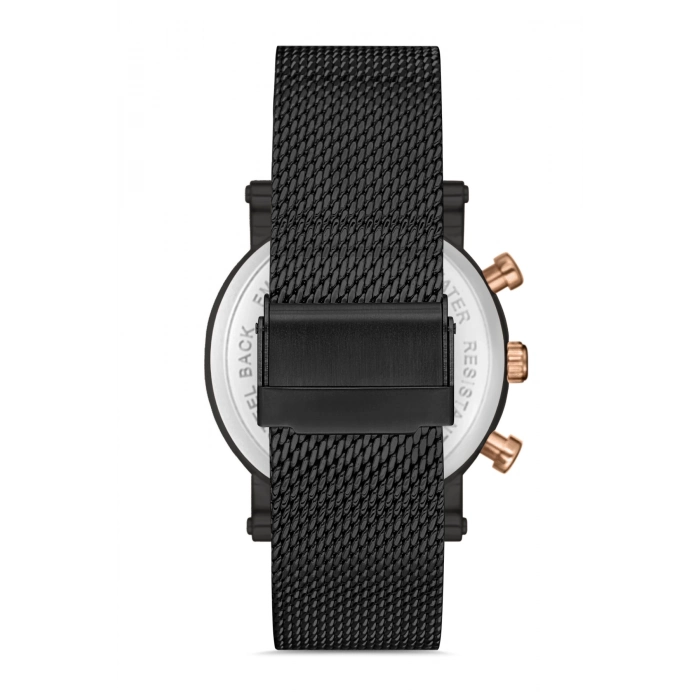 Ferro Siyah Hasır Kordon Erkek Kol Saati FM1536C-G Tüm Fonksiyonları Aktif 3 ATM Su Geçirmez