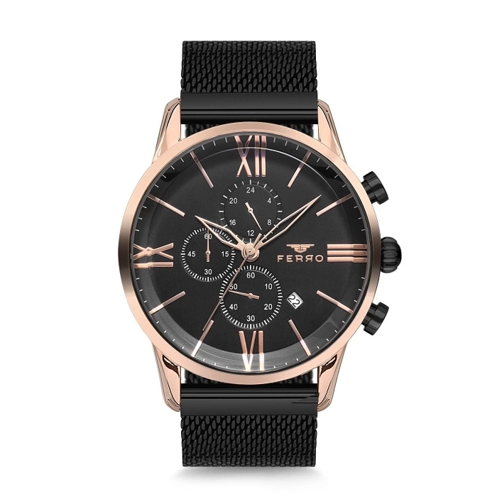 Ferro Black Mesh Strap Mens Wristwatch FM1536C-R