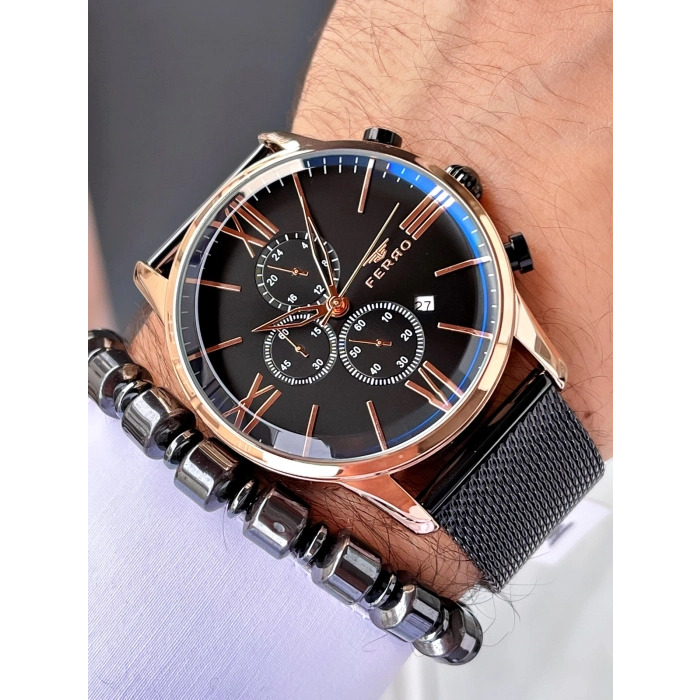 Ferro Black Mesh Strap Mens Wristwatch FM1536C-R