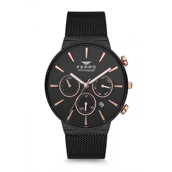 Ferro Black Mesh Strap Mens Wristwatch FM1697C-G