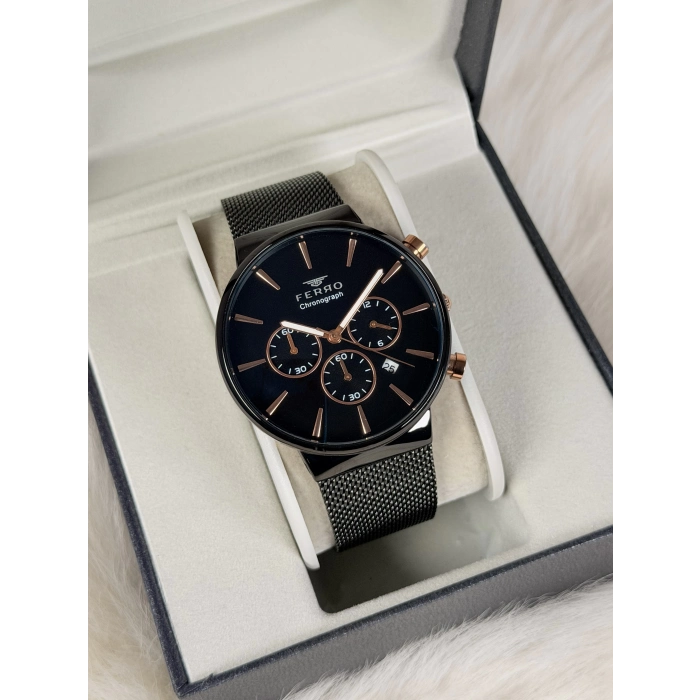 Ferro Black Mesh Strap Mens Wristwatch FM1697C-G