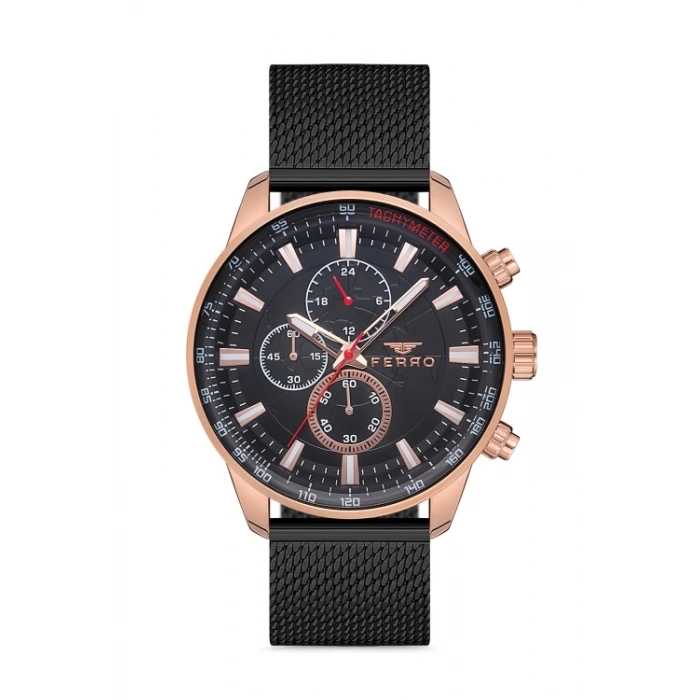 Ferro Black Mesh Strap Mens Wristwatch FM1856C-R