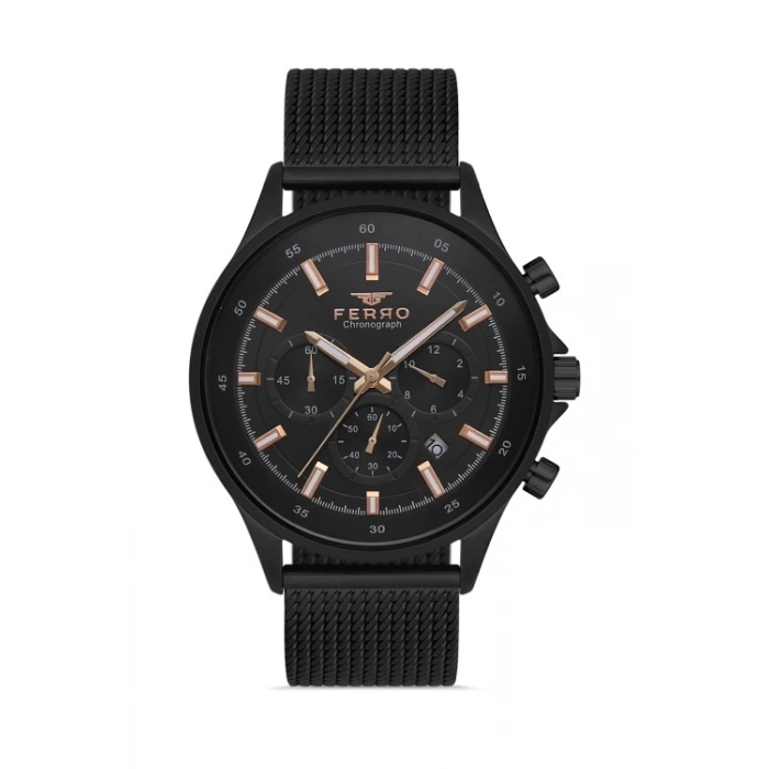 Ferro Siyah Hasır Kordon Erkek Kol Saati FM31298C-G Tüm Fonksiyonları Aktif 3 ATM Su Geçirmez