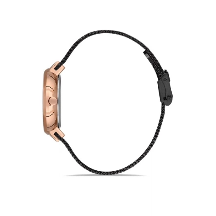 Ferro Siyah Hasır Kordon Kadın Kol Saati F21153C-R 3ATM Su Geçirmez 2 Yıl Garantili HediyePaketli