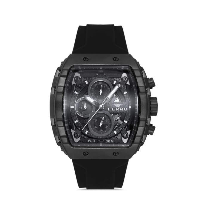 Ferro Siyah Silikon Kordon Erkek Kol Saati FM11001D-B Fonksiyonları Aktif 3ATM SuGeçirmez