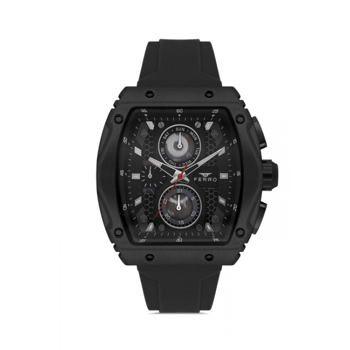 Ferro Siyah Silikon Kordon Erkek Kol Saati FM11351D-G Fonksiyonları Aktif 3ATM Su Geçirmez