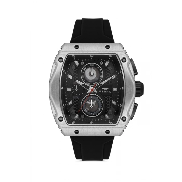 Ferro Siyah Silikon Kordon Erkek Kol Saati FM11351D-J2 Fonksiyonları Aktif 3ATM Su Geçirmez