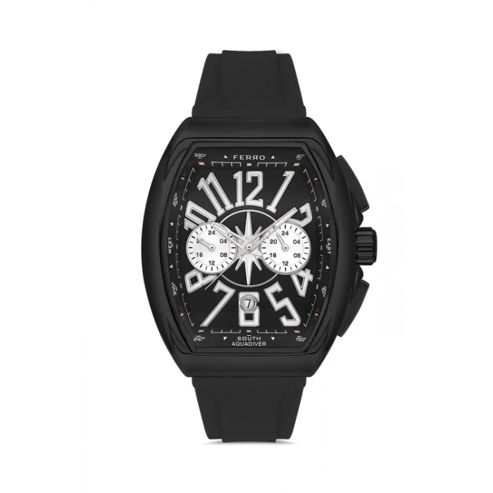 Ferro Siyah Silikon Kordon Erkek Kol Saati FM11444D-G Fonksiyonları Aktif 3ATM Su Geçirmez