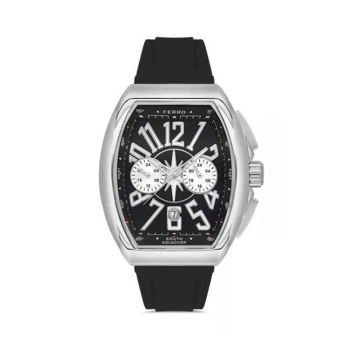 Ferro Siyah Silikon Kordon Erkek Kol Saati FM11444D-J2 Fonksiyonları Aktif 3ATM Su Geçirmez