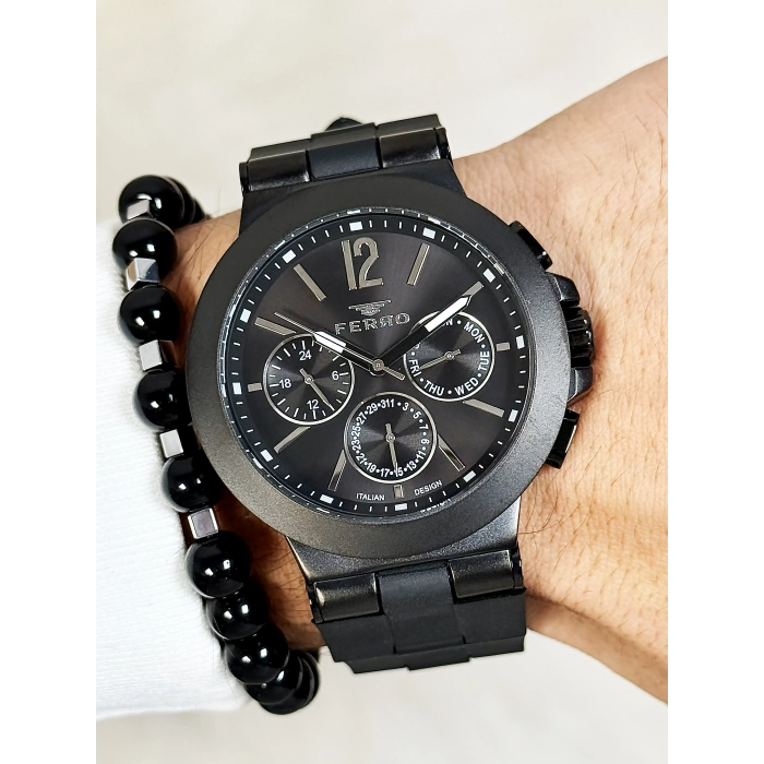 Ferro Siyah Silikon Kordon Erkek Kol Saati FM11539DWT-G Fonksiyonları Aktif 3ATM Su Geçirmez