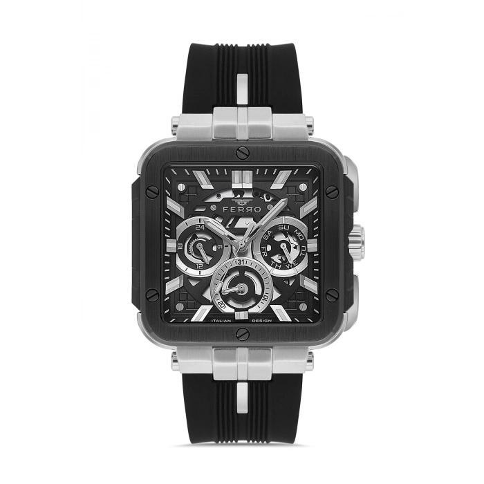 Ferro Siyah Silikon Kordon Erkek Kol Saati FM11572DWT-J Fonksiyonları Aktif 3 ATM Su Geçirmez