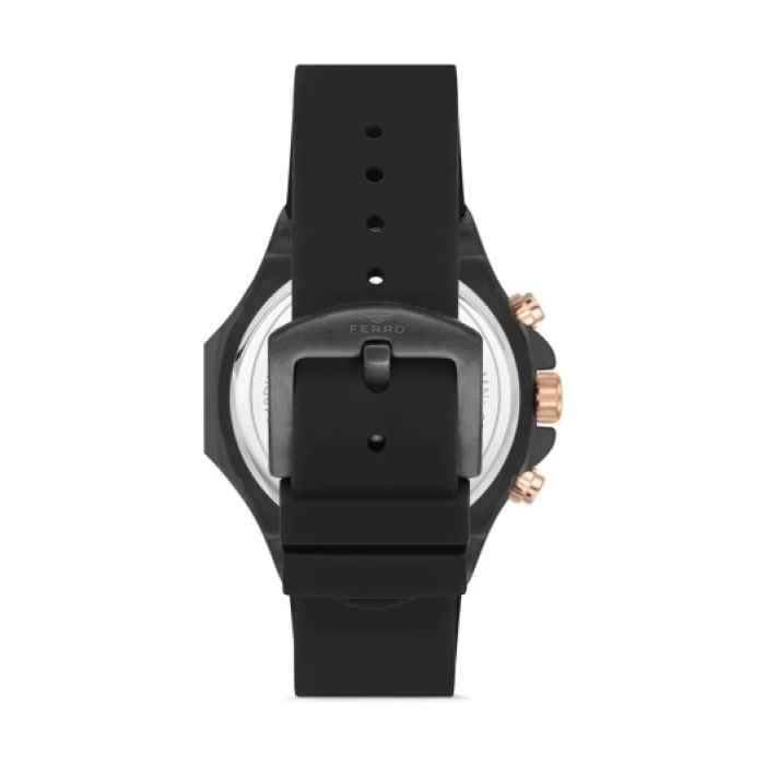 Ferro Siyah Silikon Kordon Erkek Kol Saati FM31348D-G Tüm Fonksiyonları Aktif 3 ATM Su Geçirmez