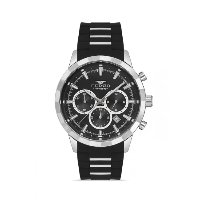 Ferro Siyah Silikon Kordon Erkek Kol Saati FM31360D-J2  Tüm Fonksiyonları Aktif 3 ATM Su Geçirmez