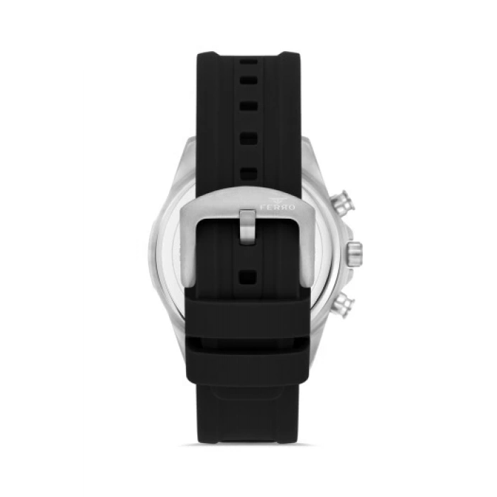 Ferro Siyah Silikon Kordon Erkek Kol Saati FM31361D-J2 Tüm Fonksiyonları Aktif 3 ATM Su Geçirmez