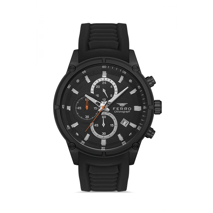 Ferro Siyah Silikon Kordon Erkek Kol Saati FM31363D-G Tüm Fonksiyonlar Aktif 3 ATM Su Geçirmez
