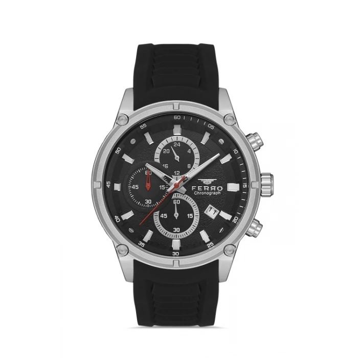 Ferro Siyah Silikon Kordon Erkek Kol Saati FM31363D-J2 Tüm Fonksiyonlar Aktif 3 ATM Su Geçirmez