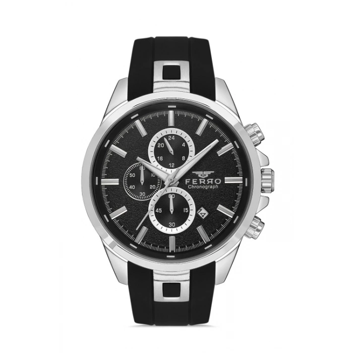 Ferro Siyah Silikon Kordon Erkek Kol Saati FM31380D-J Tüm Fonksiyonlar Aktif 3 ATM Su Geçirmez