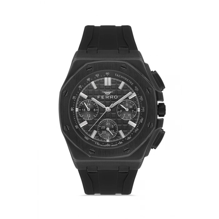 Ferro Siyah Silikon Kordon Erkek Kol Saati FM43001D-G Tüm Fonksiyonlar Aktif 3 ATM Su Geçirmez