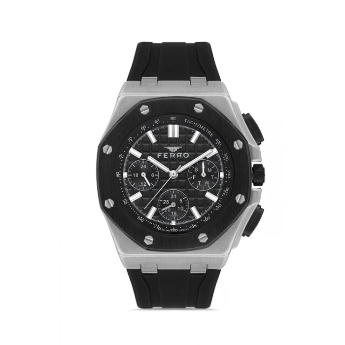 Ferro Siyah Silikon Kordon Erkek Kol Saati FM43001D-J Tüm Fonksiyonlar Aktif 3 ATM Su Geçirmez