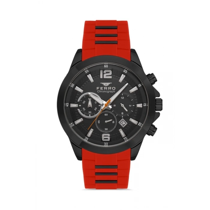 Ferro Turuncu Silikon Kordon Erkek Kol Saati FM31362D-ZK Tüm Fonksiyonlar Aktif 3 ATM Su Geçirmez