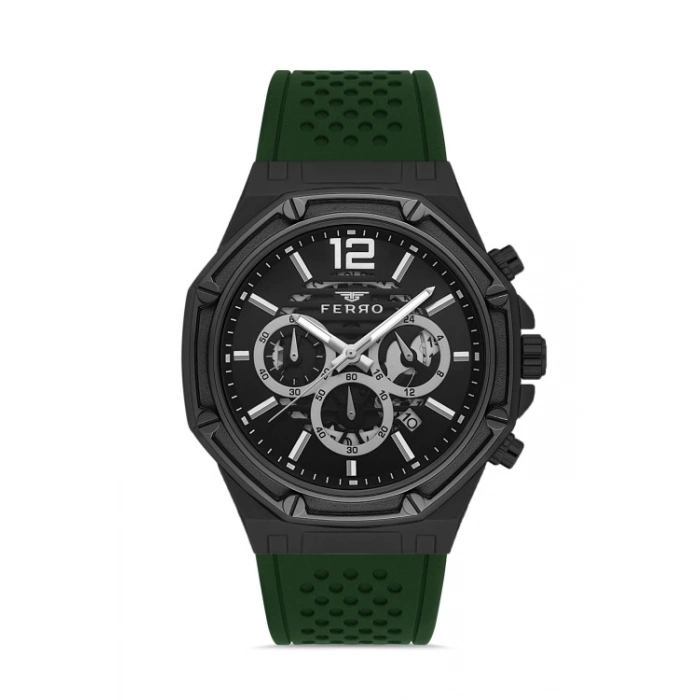 Ferro Yeşil Çelik Kordon Erkek Kol Saati FM31398A-ZQ2 Tüm Fonksiyonlar Aktif 3 ATM Su Geçirmez