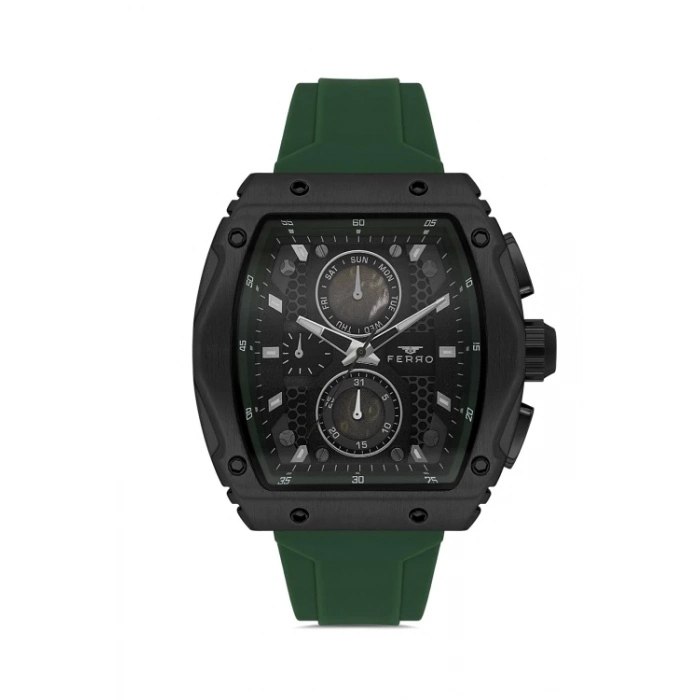 Ferro Yeşil Silikon Kordon Erkek Kol Saati FM11351D-ZF2  Fonksiyonları Aktif 3ATM Su Geçirmez