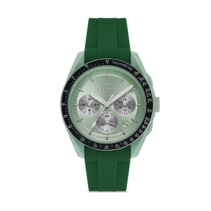 Ferro Yeşil Silikon Kordon Kol Saati FM11401D-ZG Fonksiyonları Aktif 3ATM Su Geçirmez HediyePaket
