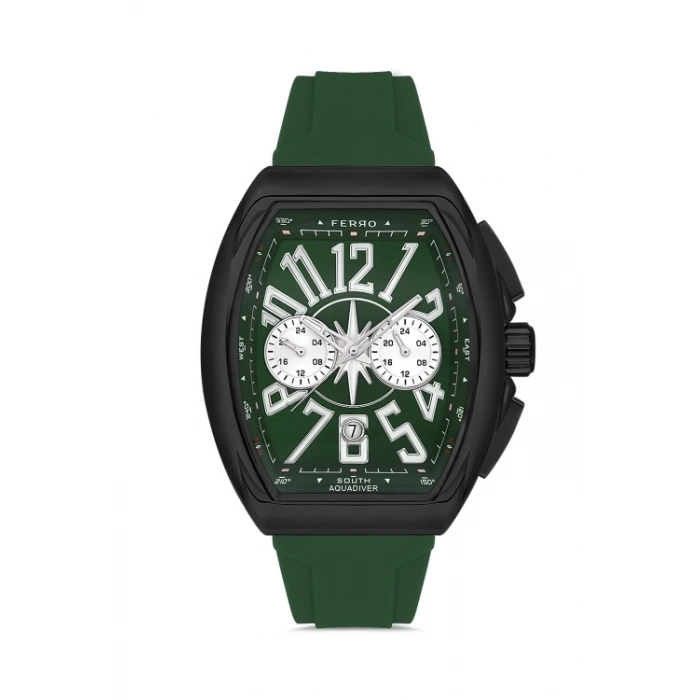 Ferro Yeşil Silikon Kordon Erkek Kol Saati FM11444D-ZQ Fonksiyonları Aktif 3ATM Su Geçirmez