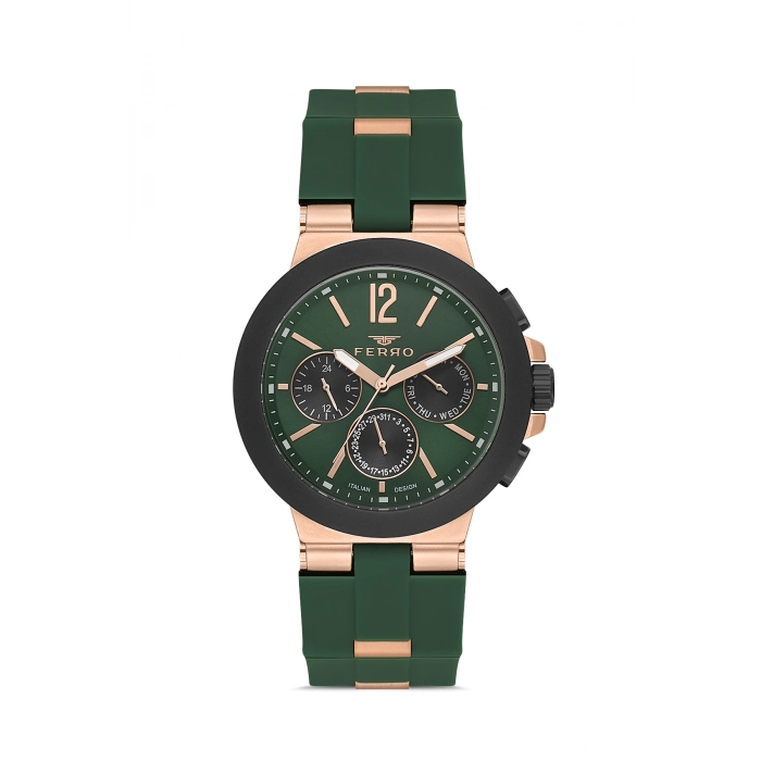 Ferro Yeşil Silikon Kordon Erkek Kol Saati FM11539DWT-ZQ6 Fonksiyonları Aktif 3ATM Su Geçirmez