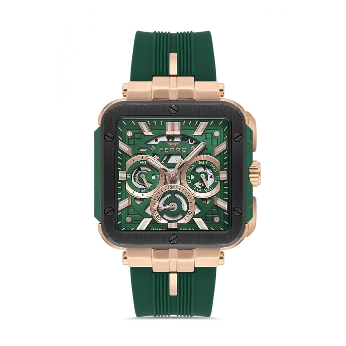 Ferro Yeşil Silikon Kordon Erkek Kol Saati FM11572DWT-R6 Fonksiyonları Aktif 3 ATM Su Geçirmez