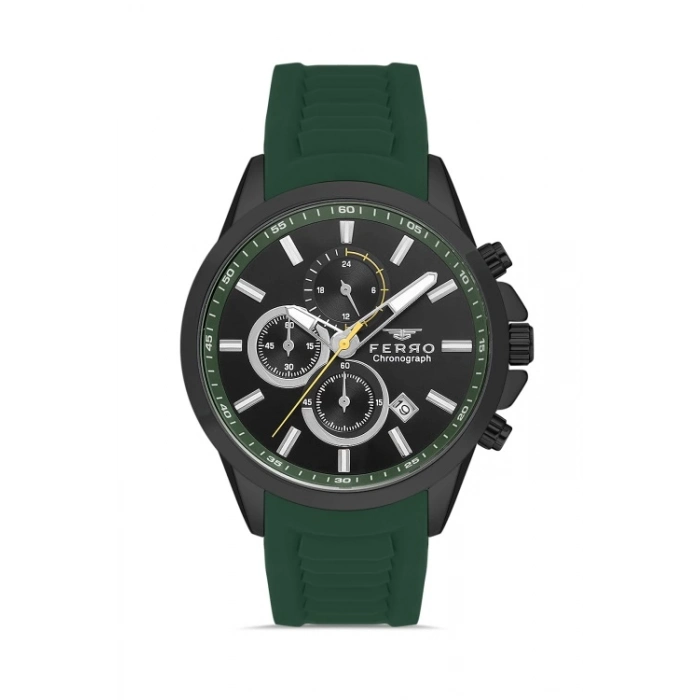 Ferro Yeşil Silikon Kordon Erkek Kol Saati FM31359D-ZJ2 Fonksiyonları Aktif 3 ATM Su Geçirmez