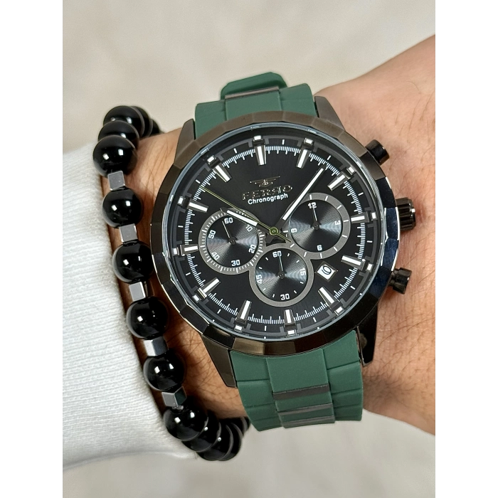 Ferro Yeşil Silikon Kordon Erkek Kol Saati FM31360D-ZJ2 Tüm Fonksiyonları Aktif 3 ATM Su Geçirmez