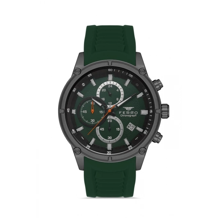 Ferro Yeşil Silikon Kordon Erkek Kol Saati FM31363D-ZJ10 Tüm Fonksiyonlar Aktif 3 ATM Su Geçirmez
