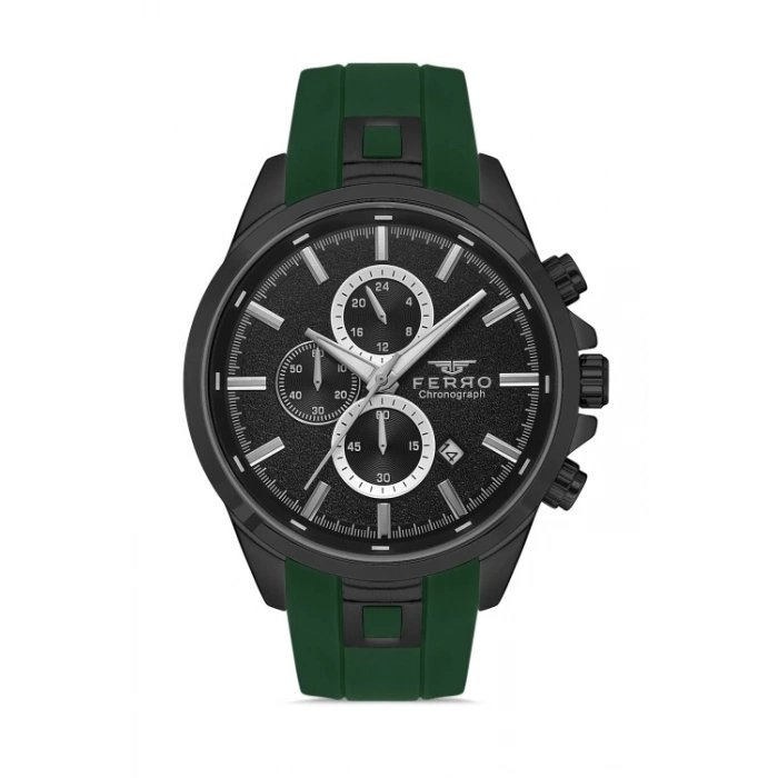 Ferro Yeşil Silikon Kordon Erkek Kol Saati FM31380D-ZF2 Tüm Fonksiyonlar Aktif 3 ATM Su Geçirmez