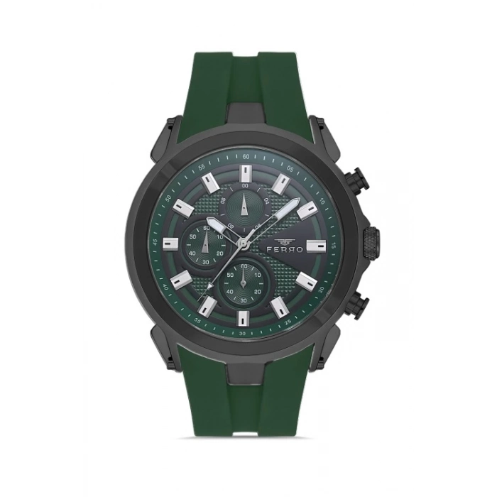 Ferro Yeşil Silikon Kordon Erkek Kol Saati FM31402D-ZQ6 Tüm Fonksiyonlar Aktif 3 ATM Su Geçirmez