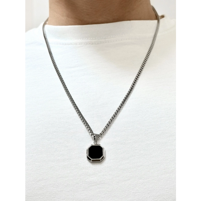 Gümüş Çelik Erkek Kolye FRJ10144A-A2 2 Yıl Garantili Hediye Paketli