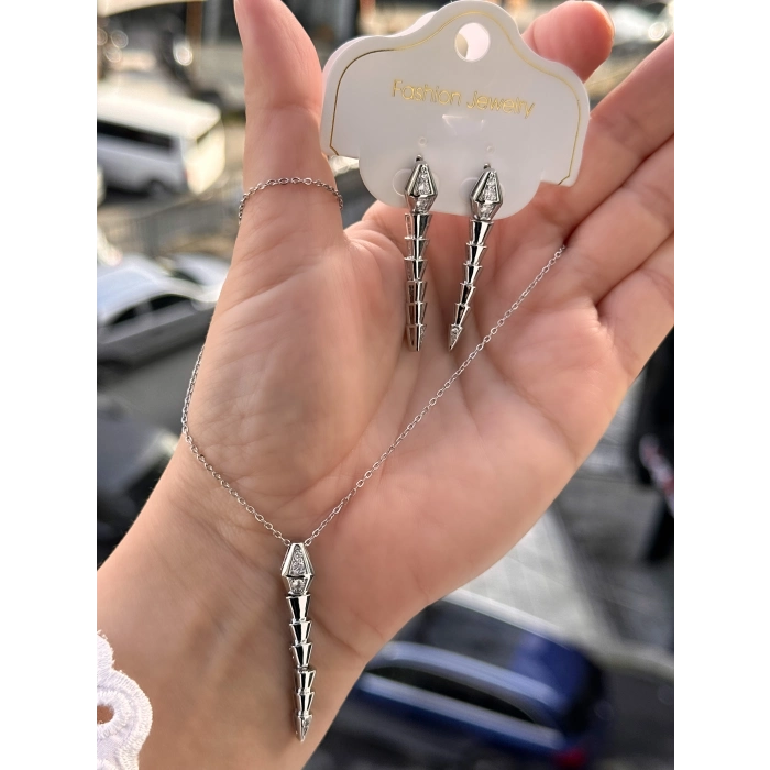 Gümüş Çelik Kadın Küpe ve Kolye Set FRJW10007A-A 2 Yıl Garantili Hediye Paketli