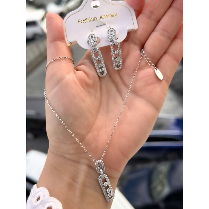 Gümüş Çelik Kadın Küpe ve Kolye Set FRJW10008A-A 2 Yıl Garantili Hediye Paketli