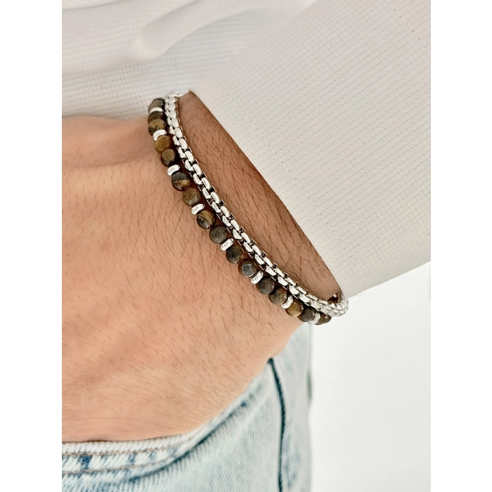 Gümüş ve Kahverengi Çelik Erkek Bileklik FRJ10113A-E 2 Yıl Garantili Hediye Paketli