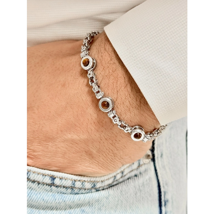 Gümüş ve Kahverengi Çelik Erkek Bileklik FRJ10137A-E 2 Yıl Garantili Hediye Paketli