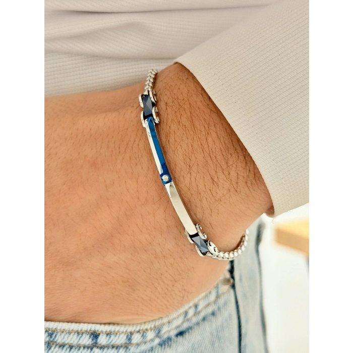 Gümüş ve Lacivert Çelik Erkek Bileklik FRJ10102A-L 2 Yıl Garantili Hediye Paketli