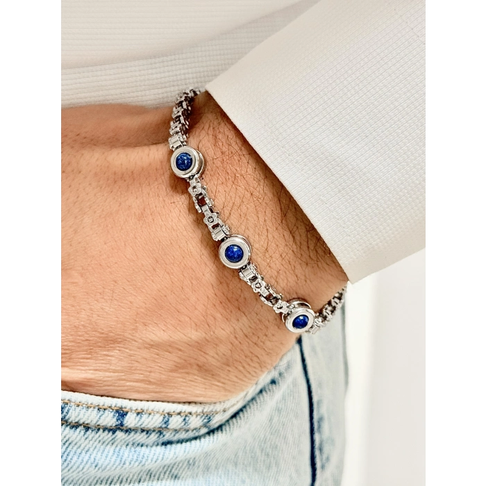 Gümüş ve Lacivert Çelik Erkek Bileklik FRJ10137A-L 2 Yıl Garantili Hediye Paketli