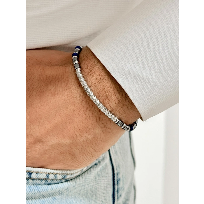 Gümüş ve Lacivert Çelik Erkek Bileklik FRJ10151A-L 2 Yıl Garantili Hediye Paketli