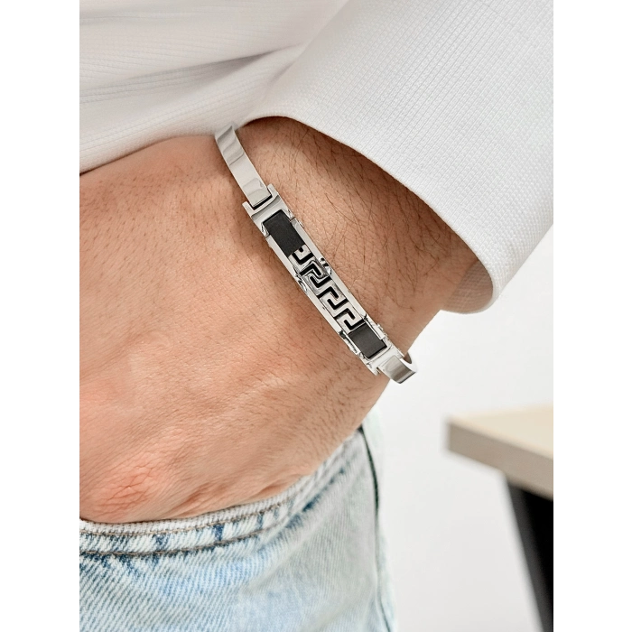 Gümüş ve Siyah Çelik Erkek Bileklik FRJ10095A-J 2 Yıl Garantili Hediye Paketli